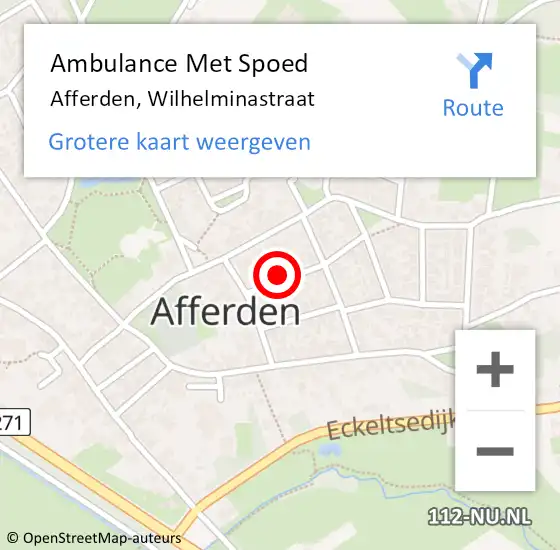 Locatie op kaart van de 112 melding: Ambulance Met Spoed Naar Afferden, Wilhelminastraat op 10 februari 2016 18:40