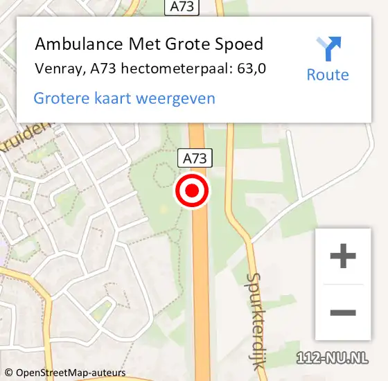 Locatie op kaart van de 112 melding: Ambulance Met Grote Spoed Naar Venray, A73 R op 10 februari 2016 18:55