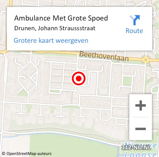 Locatie op kaart van de 112 melding: Ambulance Met Grote Spoed Naar Drunen, Johann Straussstraat op 10 februari 2016 19:08