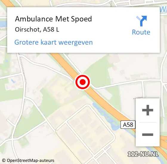 Locatie op kaart van de 112 melding: Ambulance Met Spoed Naar Oirschot, A58 L op 11 februari 2016 03:33