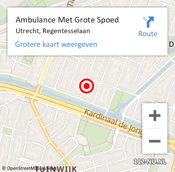 Locatie op kaart van de 112 melding: Ambulance Met Grote Spoed Naar Utrecht, Regentesselaan op 11 februari 2016 07:36