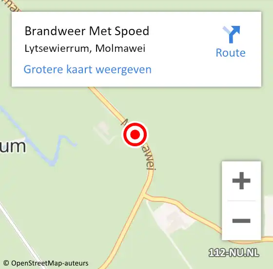 Locatie op kaart van de 112 melding: Brandweer Met Spoed Naar Lytsewierrum, Molmawei op 5 december 2013 18:29