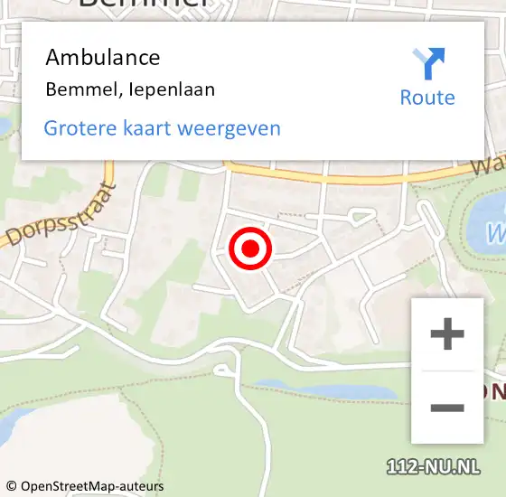 Locatie op kaart van de 112 melding: Ambulance Bemmel, Iepenlaan op 11 februari 2016 12:35