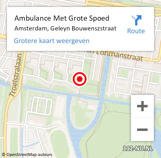 Locatie op kaart van de 112 melding: Ambulance Met Grote Spoed Naar Amsterdam, Geleyn Bouwenszstraat op 11 februari 2016 16:35