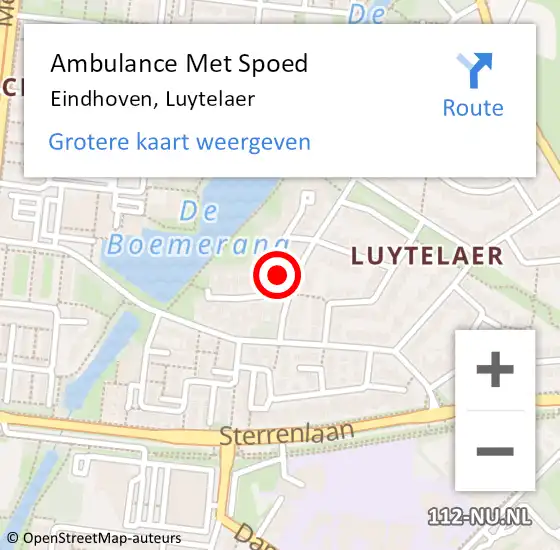 Locatie op kaart van de 112 melding: Ambulance Met Spoed Naar Eindhoven, Luytelaer op 11 februari 2016 19:39