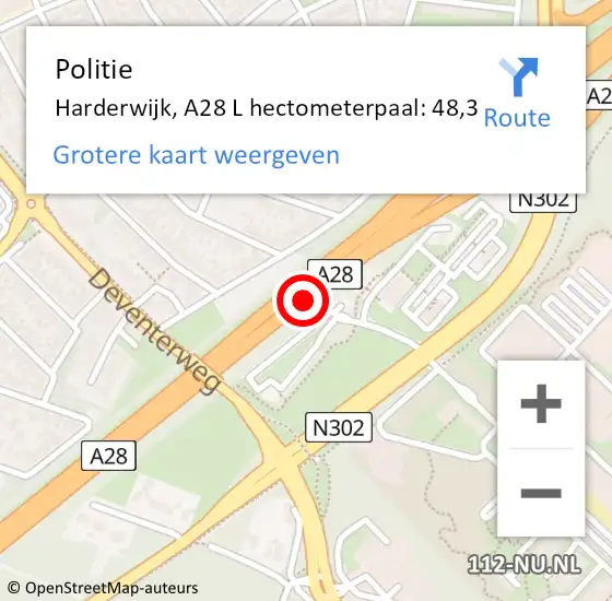Locatie op kaart van de 112 melding: Politie Harderwijk, A28 L hectometerpaal: 48,3 op 12 februari 2016 05:10