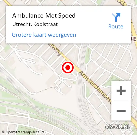 Locatie op kaart van de 112 melding: Ambulance Met Spoed Naar Utrecht, Koolstraat op 12 februari 2016 11:11