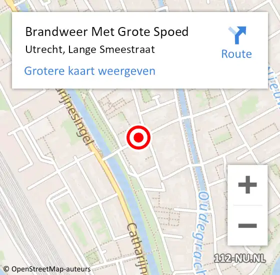 Locatie op kaart van de 112 melding: Brandweer Met Grote Spoed Naar Utrecht, Lange Smeestraat op 12 februari 2016 17:01