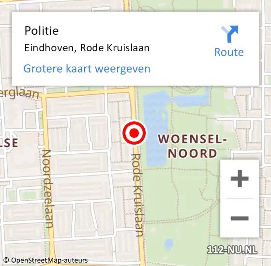 Locatie op kaart van de 112 melding: Politie Eindhoven, Rode Kruislaan op 13 februari 2016 00:19