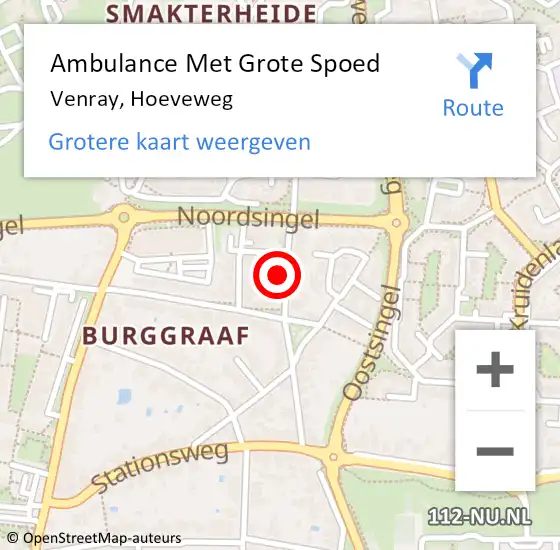 Locatie op kaart van de 112 melding: Ambulance Met Grote Spoed Naar Venray, Hoeveweg op 13 februari 2016 08:28
