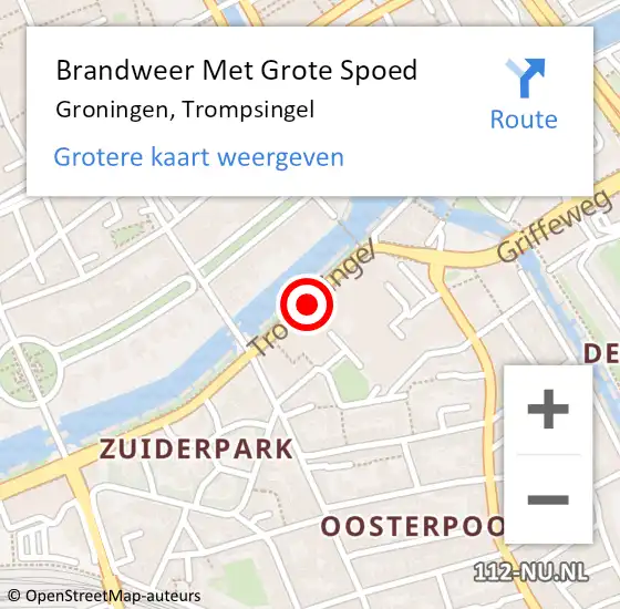 Locatie op kaart van de 112 melding: Brandweer Met Grote Spoed Naar Groningen, Trompsingel op 13 februari 2016 12:48