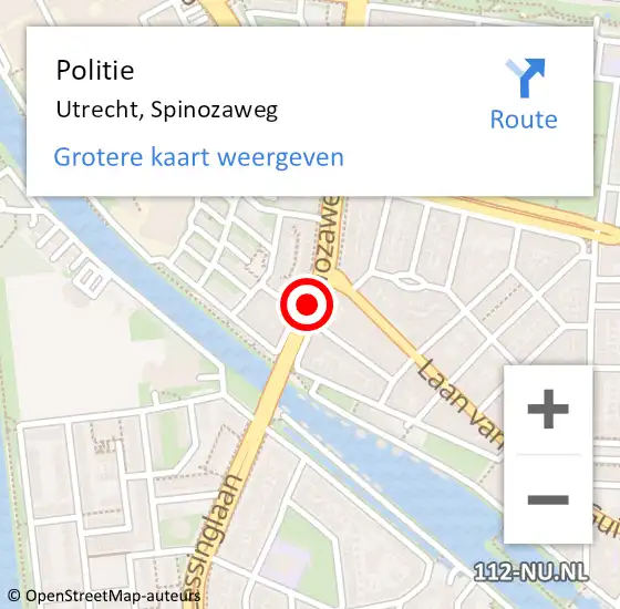Locatie op kaart van de 112 melding: Politie Utrecht, Spinozaweg op 13 februari 2016 16:31