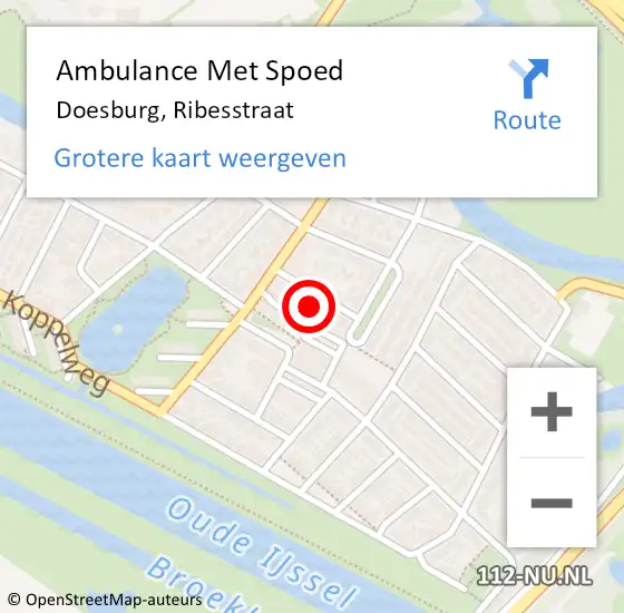 Locatie op kaart van de 112 melding: Ambulance Met Spoed Naar Doesburg, Ribesstraat op 14 februari 2016 01:16