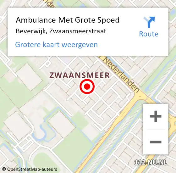 Locatie op kaart van de 112 melding: Ambulance Met Grote Spoed Naar Beverwijk, Zwaansmeerstraat op 14 februari 2016 13:09