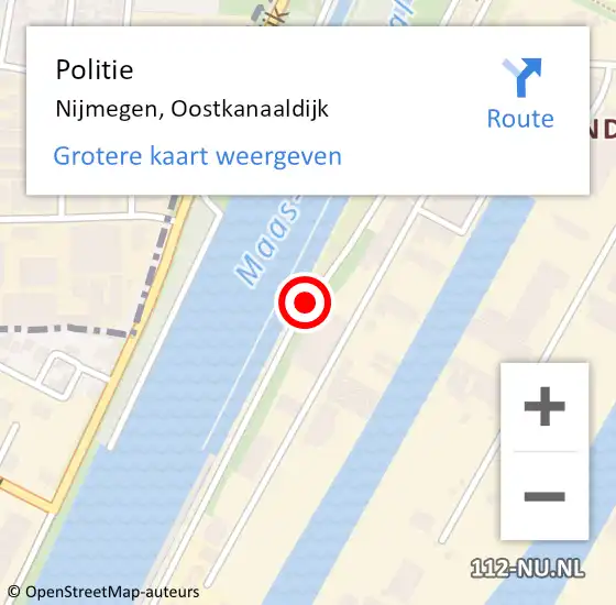 Locatie op kaart van de 112 melding: Politie Nijmegen, Oostkanaaldijk op 14 februari 2016 19:00
