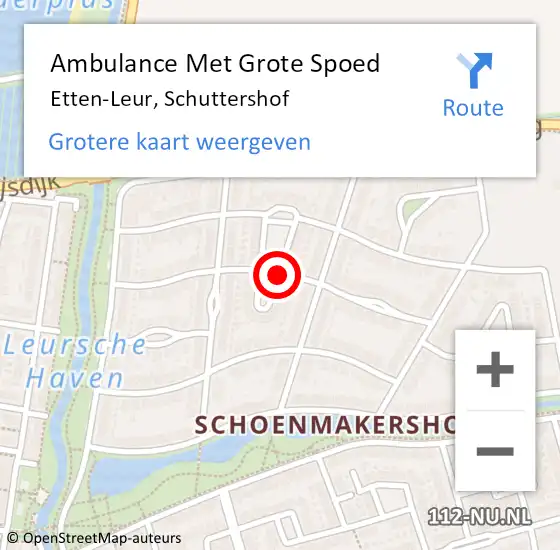Locatie op kaart van de 112 melding: Ambulance Met Grote Spoed Naar Etten-Leur, Schuttershof op 14 februari 2016 19:03