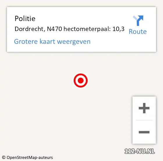 Locatie op kaart van de 112 melding: Politie Dordrecht, N470 hectometerpaal: 10,3 op 14 februari 2016 23:28