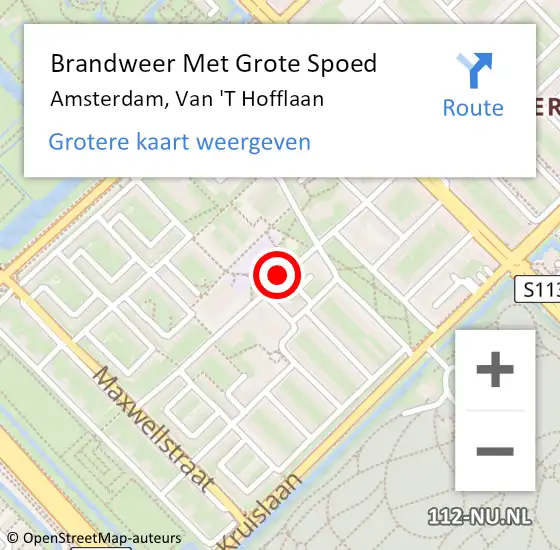 Locatie op kaart van de 112 melding: Brandweer Met Grote Spoed Naar Amsterdam, Van 'T Hofflaan op 15 februari 2016 12:12