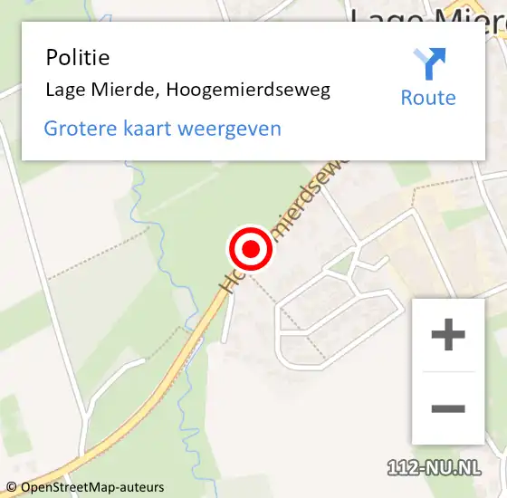 Locatie op kaart van de 112 melding: Politie Lage Mierde, Hoogemierdseweg op 15 februari 2016 20:21