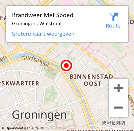 Locatie op kaart van de 112 melding: Brandweer Met Spoed Naar Groningen, Walstraat op 16 februari 2016 11:31