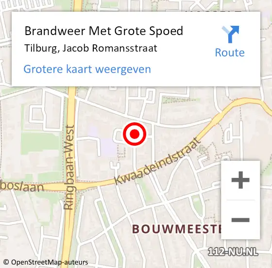Locatie op kaart van de 112 melding: Brandweer Met Grote Spoed Naar Tilburg, Jacob Romansstraat op 17 februari 2016 07:34