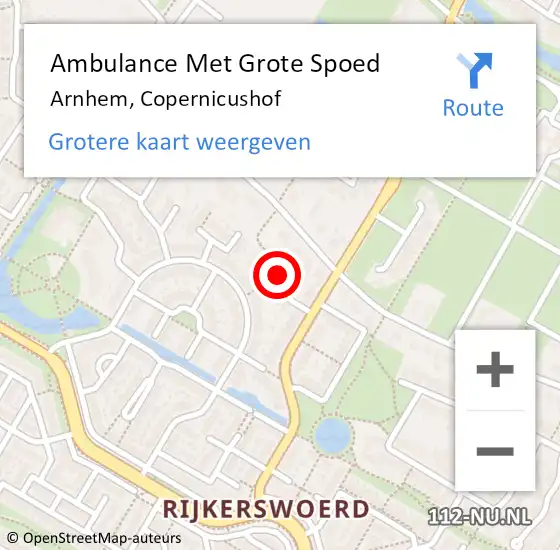 Locatie op kaart van de 112 melding: Ambulance Met Grote Spoed Naar Arnhem, Copernicushof op 17 februari 2016 16:43