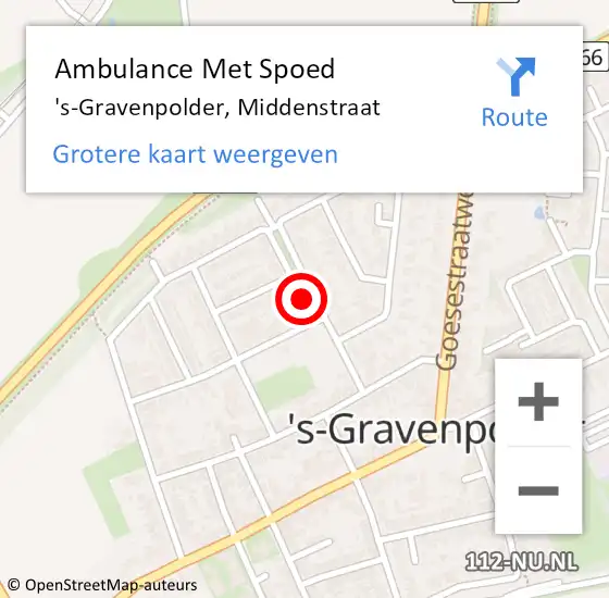 Locatie op kaart van de 112 melding: Ambulance Met Spoed Naar 's-Gravenpolder, Middenstraat op 17 februari 2016 17:13