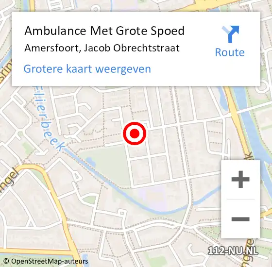 Locatie op kaart van de 112 melding: Ambulance Met Grote Spoed Naar Amersfoort, Jacob Obrechtstraat op 18 februari 2016 14:26