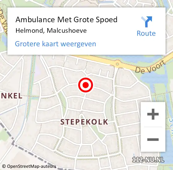 Locatie op kaart van de 112 melding: Ambulance Met Grote Spoed Naar Helmond, Malcushoeve op 18 februari 2016 16:10