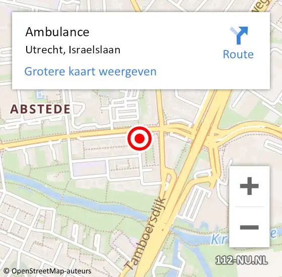 Locatie op kaart van de 112 melding: Ambulance Utrecht, Israelslaan op 19 februari 2016 00:44