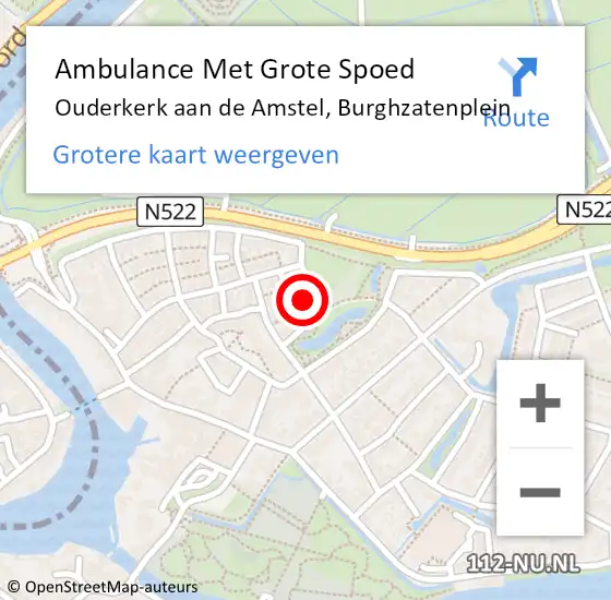 Locatie op kaart van de 112 melding: Ambulance Met Grote Spoed Naar Ouderkerk aan de Amstel, Burghzatenplein op 19 februari 2016 21:56