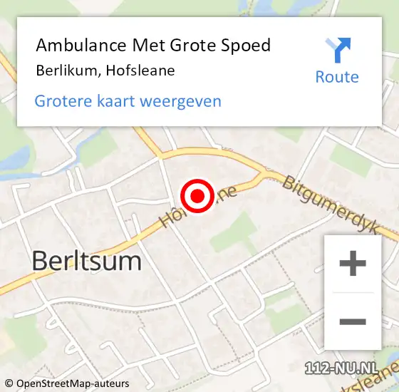 Locatie op kaart van de 112 melding: Ambulance Met Grote Spoed Naar Berlikum, Hofsleane op 20 februari 2016 10:02