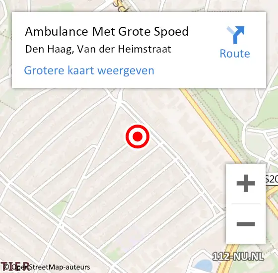 Locatie op kaart van de 112 melding: Ambulance Met Grote Spoed Naar Den Haag, Van der Heimstraat op 20 februari 2016 19:14
