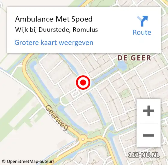 Locatie op kaart van de 112 melding: Ambulance Met Spoed Naar Wijk bij Duurstede, Romulus op 21 februari 2016 01:49