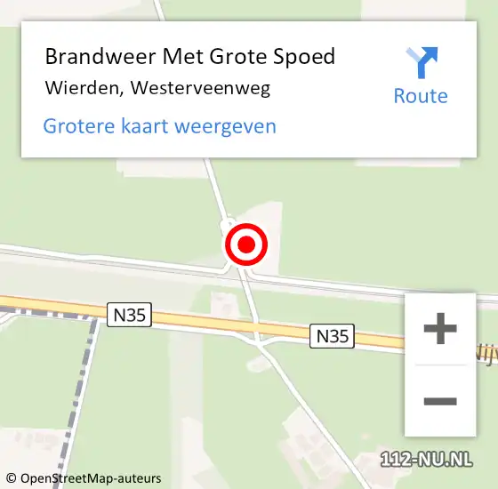 Locatie op kaart van de 112 melding: Brandweer Met Grote Spoed Naar Wierden, Westerveenweg op 22 februari 2016 06:51