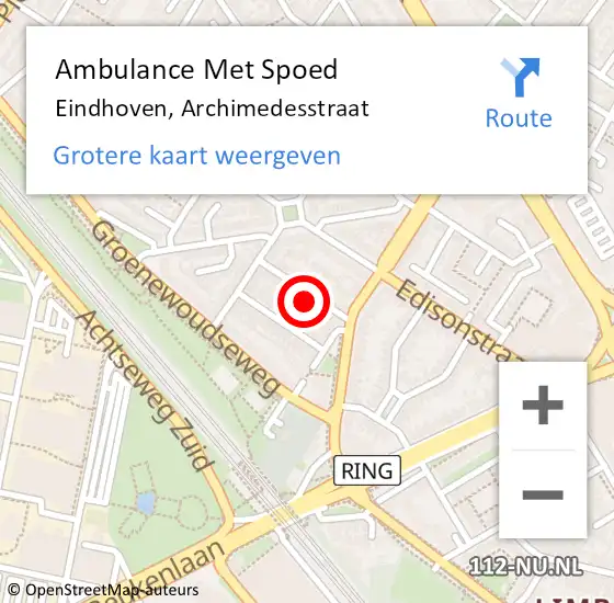 Locatie op kaart van de 112 melding: Ambulance Met Spoed Naar Eindhoven, Archimedesstraat op 22 februari 2016 12:32