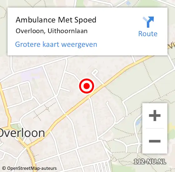 Locatie op kaart van de 112 melding: Ambulance Met Spoed Naar Overloon, Uithoornlaan op 22 februari 2016 14:17