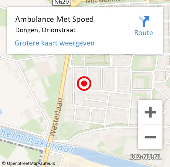 Locatie op kaart van de 112 melding: Ambulance Met Spoed Naar Dongen, Orionstraat op 23 februari 2016 14:23