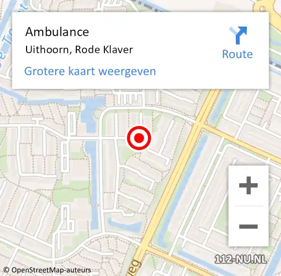 Locatie op kaart van de 112 melding: Ambulance Uithoorn, Rode Klaver op 23 februari 2016 20:05