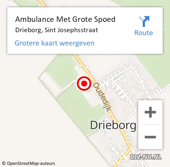 Locatie op kaart van de 112 melding: Ambulance Met Grote Spoed Naar Drieborg, Sint Josephsstraat op 23 februari 2016 23:01