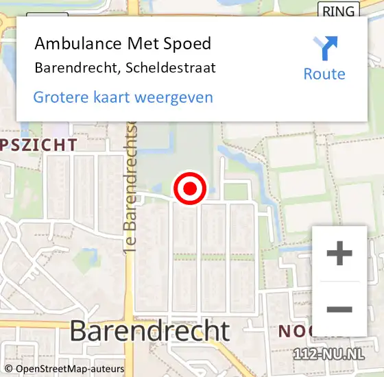 Locatie op kaart van de 112 melding: Ambulance Met Spoed Naar Barendrecht, Scheldestraat op 25 februari 2016 04:03