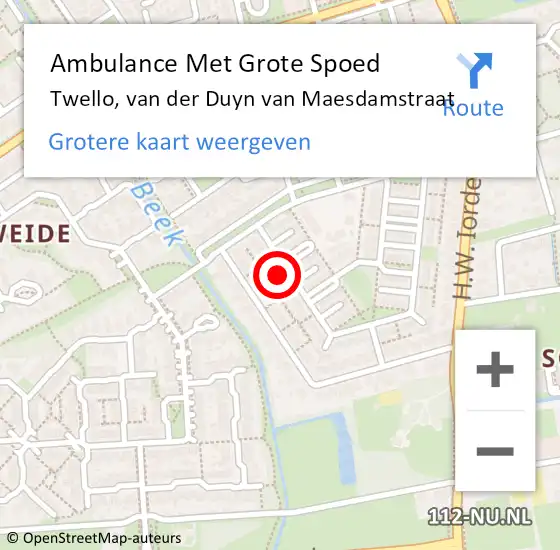 Locatie op kaart van de 112 melding: Ambulance Met Grote Spoed Naar Twello, van der Duyn van Maesdamstraat op 25 februari 2016 22:21