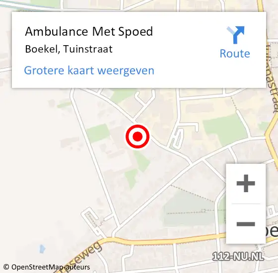 Locatie op kaart van de 112 melding: Ambulance Met Spoed Naar Boekel, Tuinstraat op 26 februari 2016 09:39