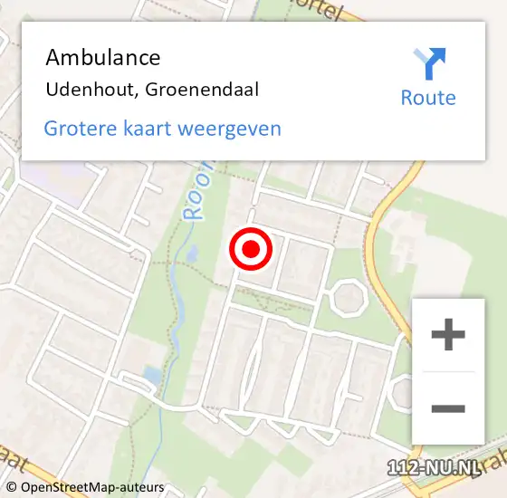 Locatie op kaart van de 112 melding: Ambulance Udenhout, Groenendaal op 27 februari 2016 10:49