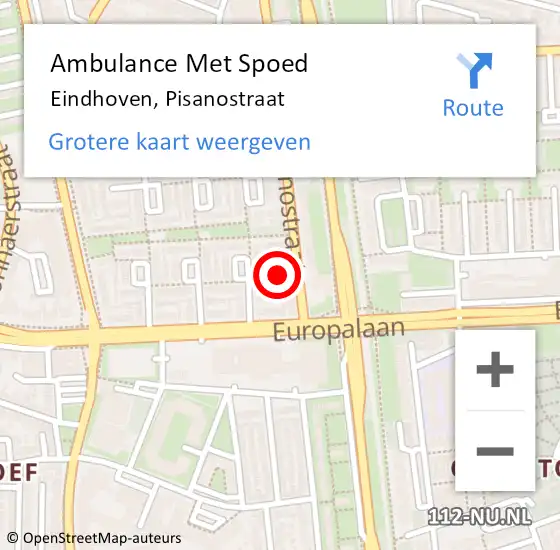 Locatie op kaart van de 112 melding: Ambulance Met Spoed Naar Eindhoven, Pisanostraat op 28 februari 2016 02:16