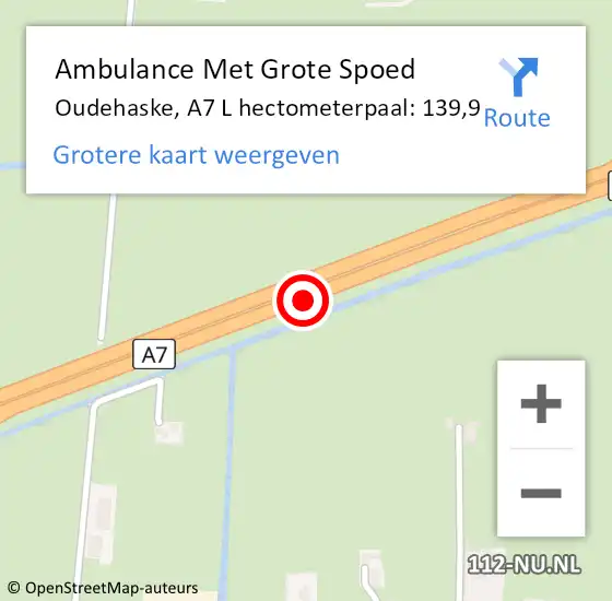 Locatie op kaart van de 112 melding: Ambulance Met Grote Spoed Naar Oudehaske, A7 R hectometerpaal: 139,2 op 28 februari 2016 14:15