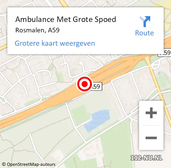 Locatie op kaart van de 112 melding: Ambulance Met Grote Spoed Naar Rosmalen, A59 op 28 februari 2016 20:26