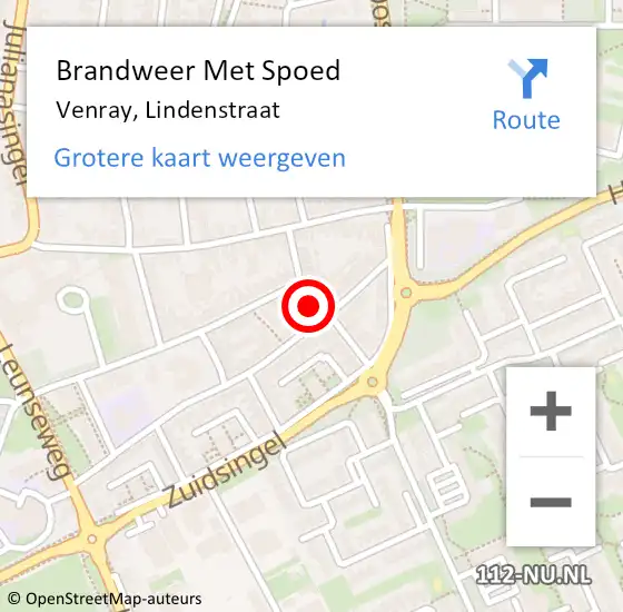 Locatie op kaart van de 112 melding: Brandweer Met Spoed Naar Venray, Lindenstraat op 29 februari 2016 09:28