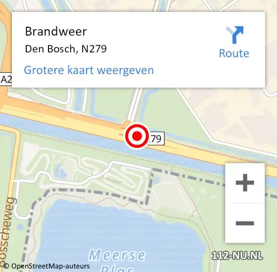 Locatie op kaart van de 112 melding: Brandweer Den Bosch, N279 op 29 februari 2016 10:12
