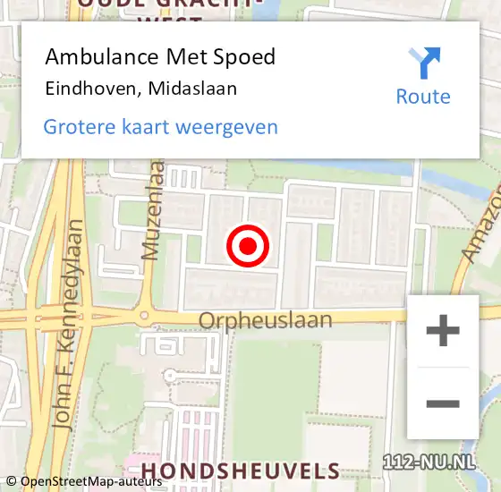 Locatie op kaart van de 112 melding: Ambulance Met Spoed Naar Eindhoven, Midaslaan op 29 februari 2016 18:00